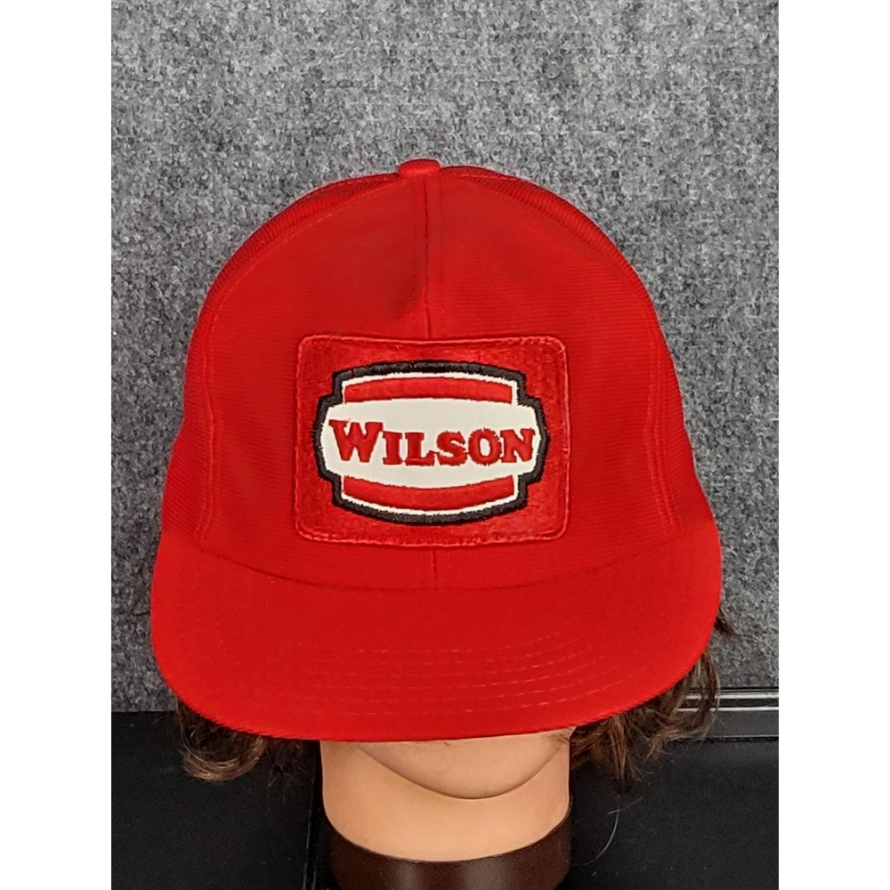 Vintage Wilson Patch Logo Trucker Hat Red Made in USA Snapback 80s Streetwear